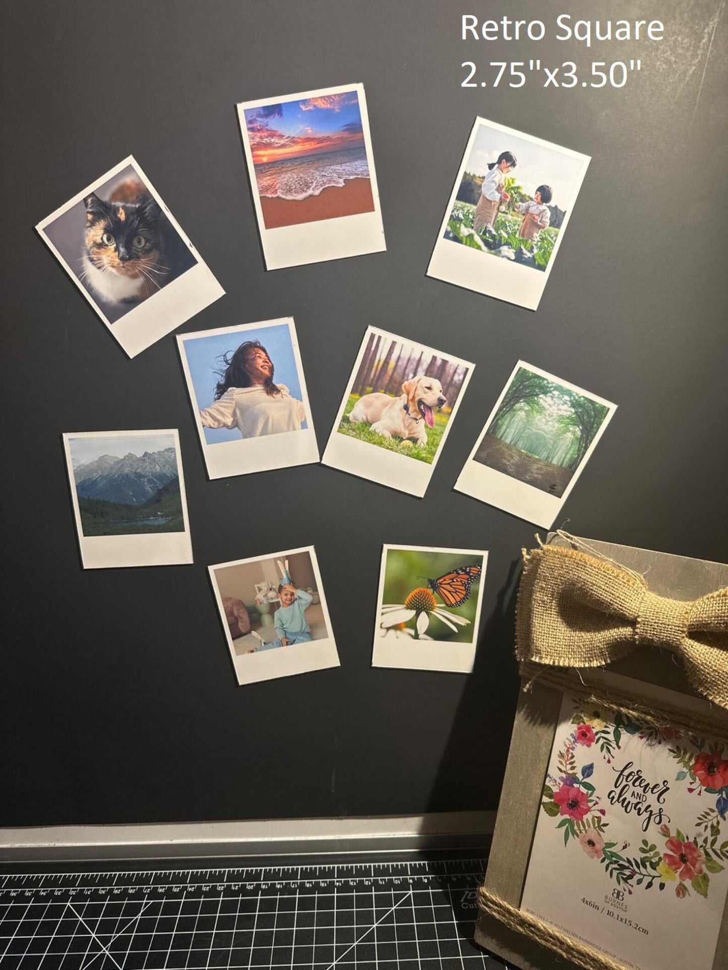 Retro Small Personalized Square Photo Magnet