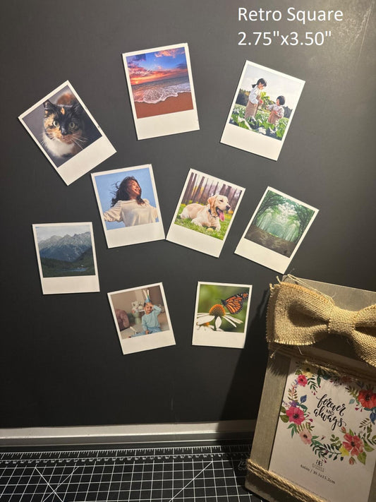 Retro Small Personalized Square Photo Magnet
